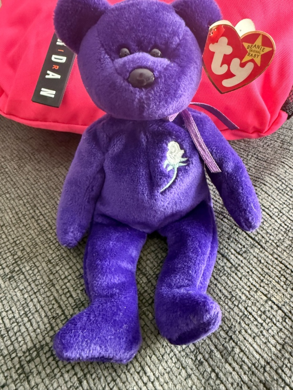 Ty Purple Beanie Baby Rose Bear Plush